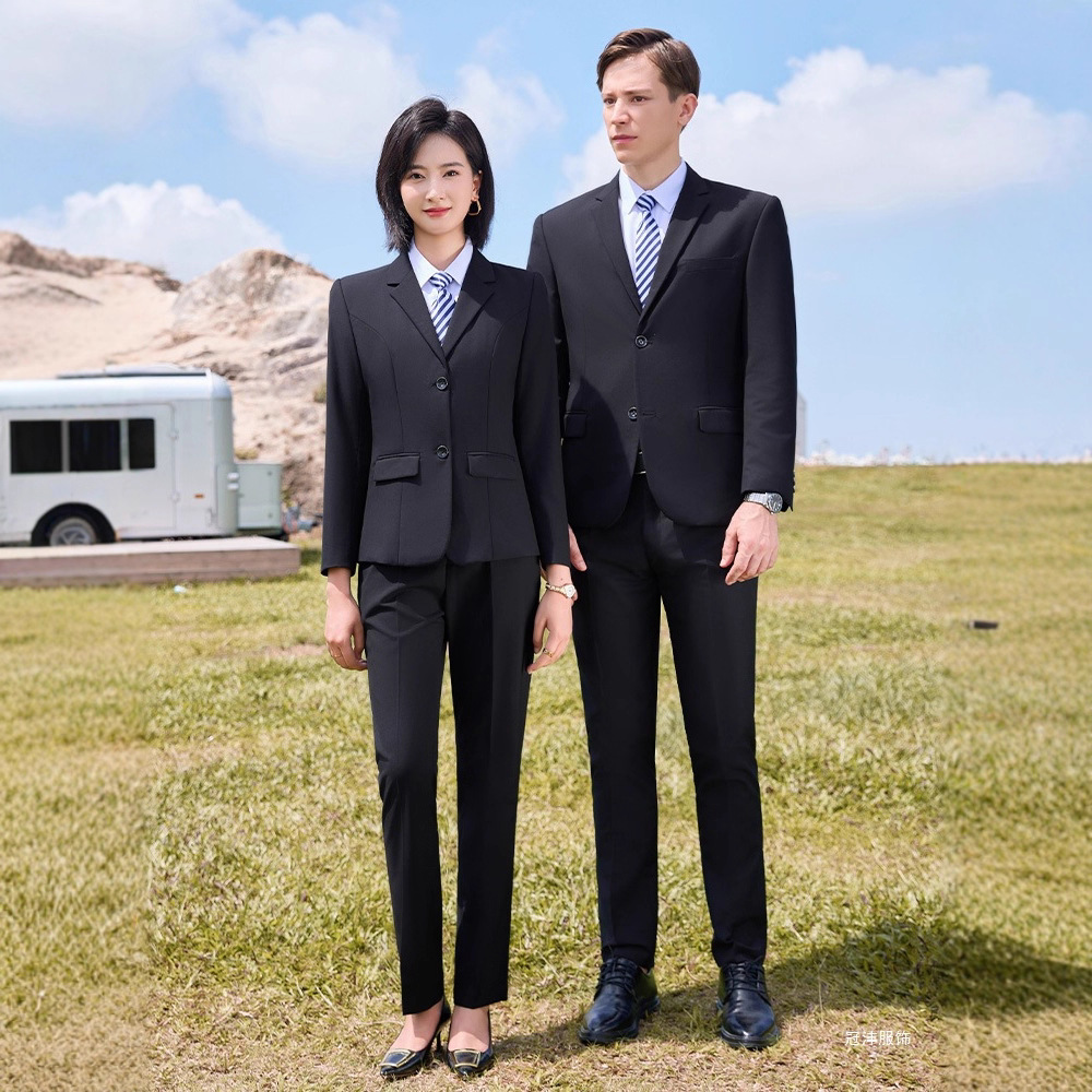 面试蓝色西装套装厂家批发男女同款衬衫商务职业装可印企业 logo