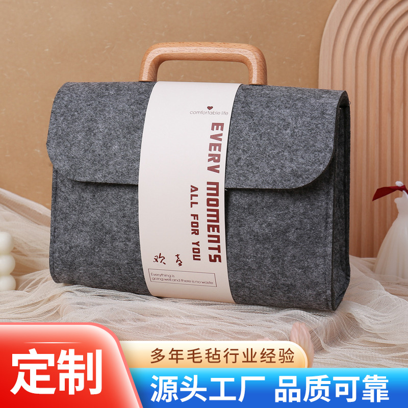 木柄毛毡包节日伴手礼简约时尚大容量字母手提袋加厚百搭托特包