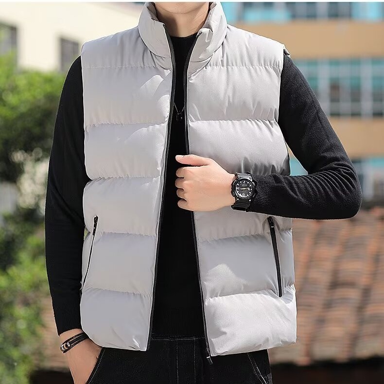 Cross-border foreign trade men's stand-up collar padded vest, autumn and winter thickened warm vest, loose casual plus-size jacket