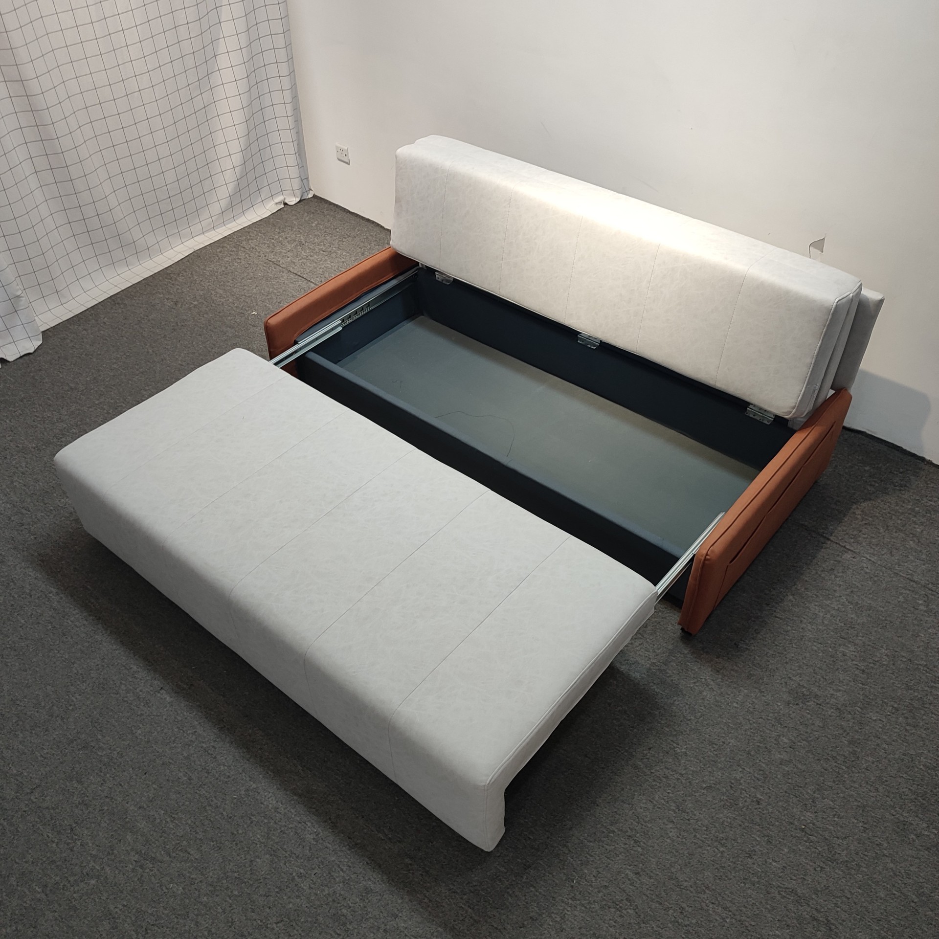Salón de estar pequeño apartamento sofá cama de función sin lavar tela moderna simple de aire empujando y tirando de almacenamiento sofá de doble uso
