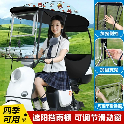 2026 New Model, Sunshade and, Elektromobil üçün ön şüşə çətiri (günlük) - jf-widened-side-wings-black-vinyl-lining-large-sliding-window-blue-radish-girl-there-is-a-mirror-to-take-pictures