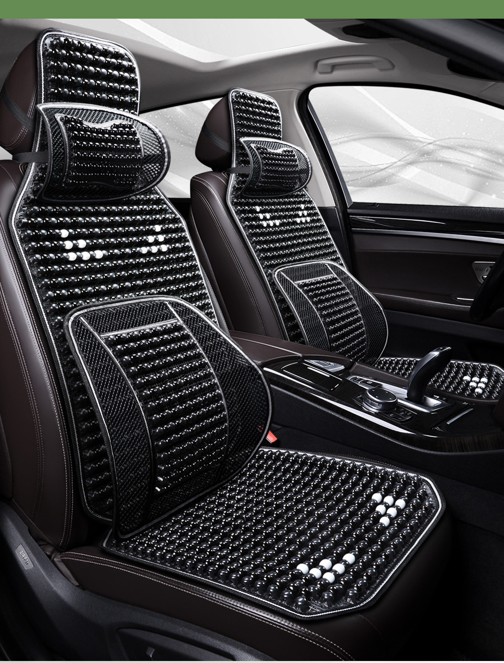 Zhongheng Car Accessories Wooden Bead Car Seat Cushion Set, All-Season, Non-Slip, Ergonomic, Breathable Car Seat Cushion Set