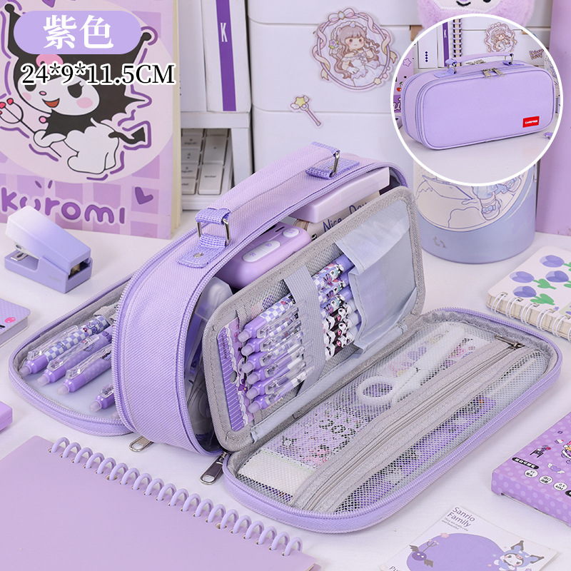 Nuevos productos transfronterizos de doble rejilla doble cremallera bolsas de lápiz de gran capacidad de estudiantes caja de lápiz de mano caja de almacenamiento de papelería