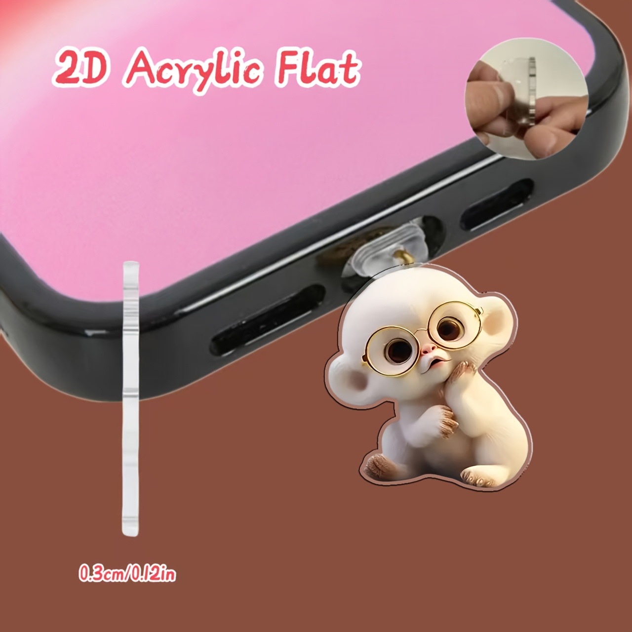 2D平面 1 件压克力顽皮猴手机防尘塞，相容于Type-C 安卓