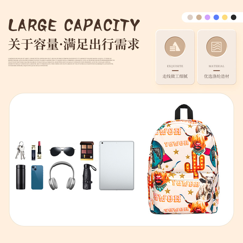 Mochila de punto transfronterizo, mochila escolar impresa para estudiantes, mochila de gran capacidad de ocio de todo fósforo, logotipo de equipaje personalizado image 5