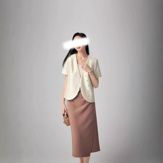 精致lady新中式光泽感小xiang风西装外套女春夏季V领短款上衣