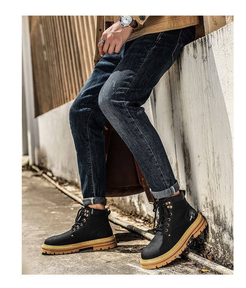 Giày bốt Martin nam cổ cao đế dày, giày da thời trang đa năng, gót thấp 1–3 cm — 68336 màu vàng, 68336 đen chi tiết 11