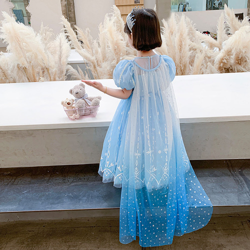 Colorful short-sleeved Frozen Elsa princess dress foreign trade children's clothing girl baby dress Halloween costume