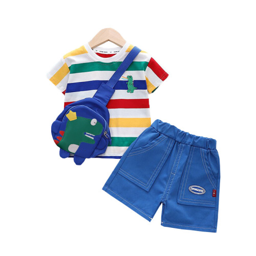 Baby boy summer striped bag set 1-2-5 years old boy children's clothing children's fashionable two-piece set one piece drop shipping
