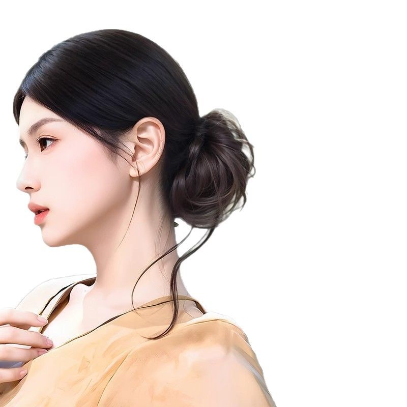 Peluca de cabeza de bola de barba de dragón para mujer, nuevo cabello de estilo antiguo chino, se puede atar alto y bajo, peluca de cabeza de capullo de flor esponjosa natural, lazo para el cabello