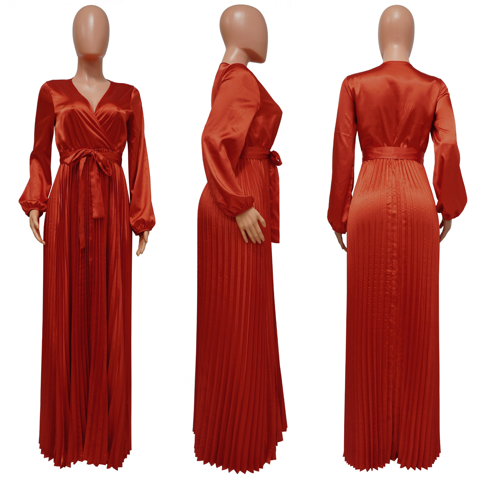 Spandex, Polyester Fabric Type High Waist Waist Line Wholesale Women's Elegant Solid Color Party V Neck Long Sleeve Swing Dress