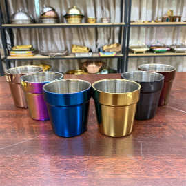 304不锈钢韩式小杯啤酒杯隔热防烫咖啡杯户外露营彩色小酒杯批发