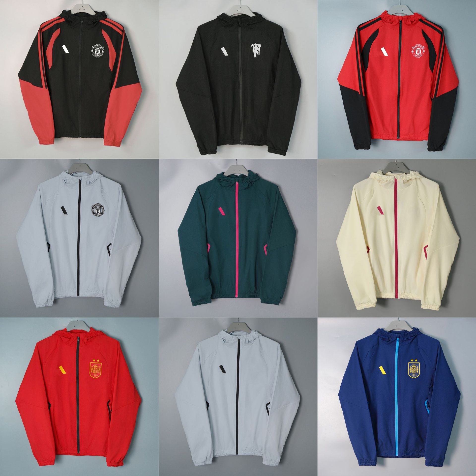 2627 Liverpool Real Madrid team logo windbreaker hooded football training jacket outdoor sports casual windproof outerwear