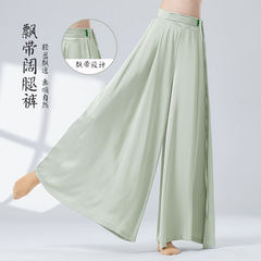 女性用モダンダンス練習服、ストレートウエストワイドパンツ、エレガントな中国舞踊リボン、古典舞踊試験ダンス服