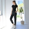 Black trousers, with short sleeve