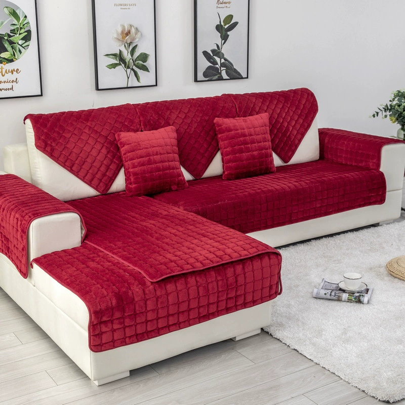 Flannel Plush Sofa Cover, Increased Thickness Non-Slip, Cushion & Pillowcase Options, 70–110 cm