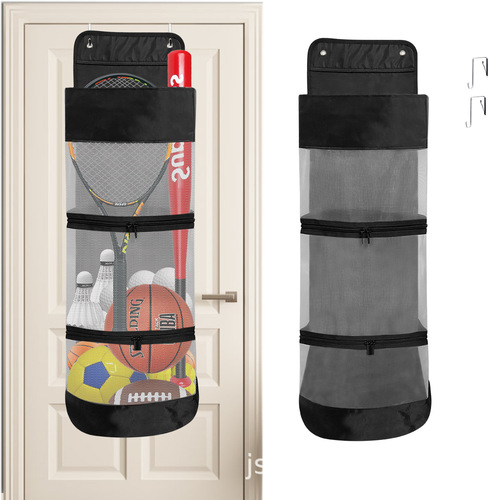 悬挂式篮球挂袋门上儿童玩具收纳筐门上悬挂运动设备和球存储容器