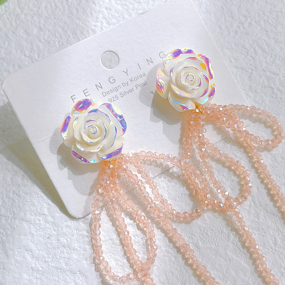 1 Pair Sweet Flower Bow Knot Glass Metal Beaded Womenu0027S Drop Earrings