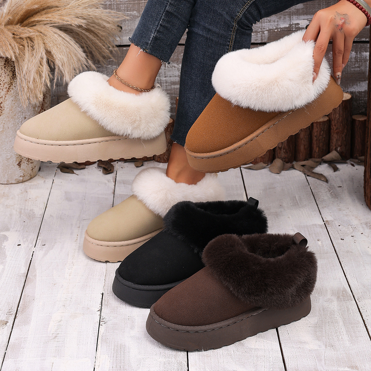 Women's thick-soled snow boots, new winter cotton shoes, casual short boots, thickened slip-on thick-soled snow boots wholesale