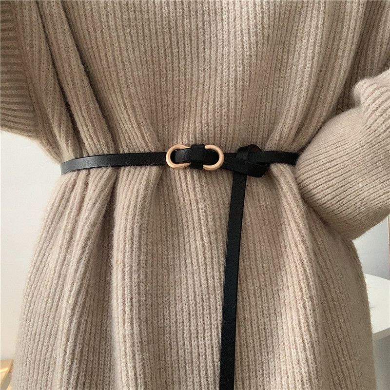 women‘s non-hole suit thin belt all-match knotted decorative belt fashion black dress sweater waist-tight