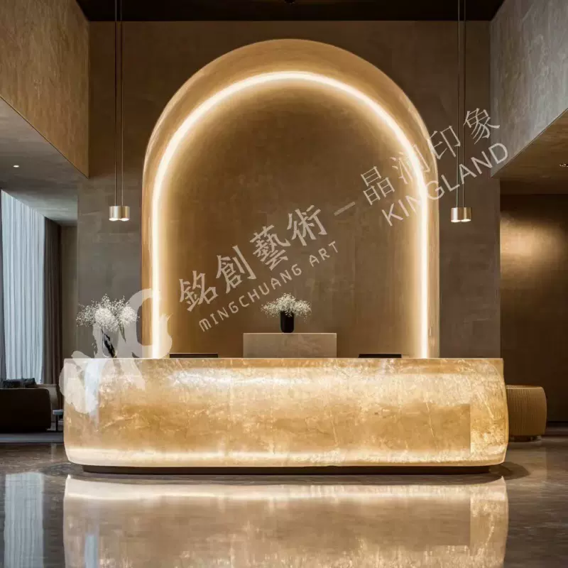 透明发光前台接待台高端艺术酒店商用水晶吧台定制会所服务台收银