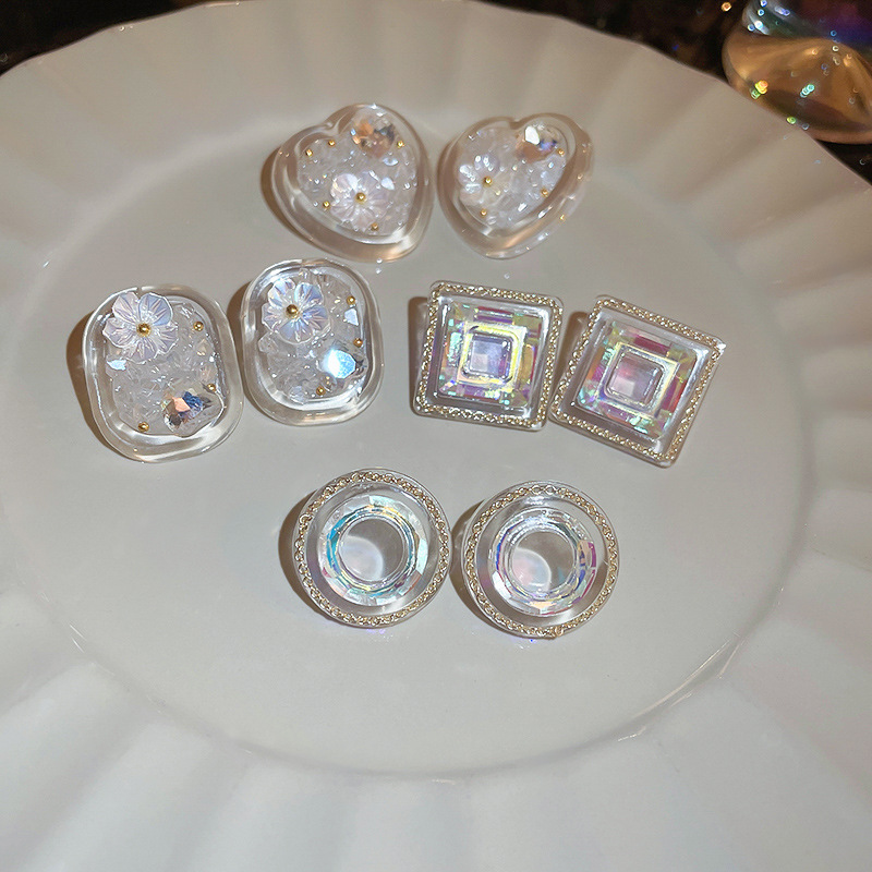 1 Pair Simple Style Round Square Heart Shape Arylic Inlay Crystal Rhinestones Womenu0027S Ear Studs