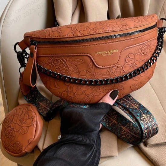 2025 Winter New Trendy Chest Bag Cross-Border Hot-Selling Waist Bag for Women Wide Strap Single Shoulder Crossbody Bag Set with Small Bag Mobile Phone Bag