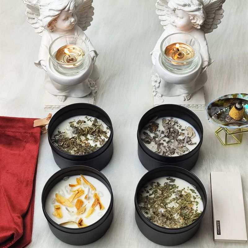 Vela aromática de ylang-ylang, lata de alta gama, cera de soja, regalo, fragancia de flores secas, venta al por mayor, lavanda romántica.