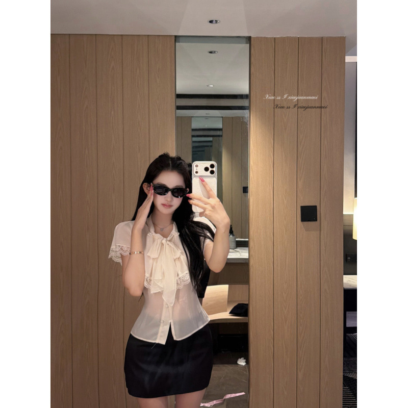 Summer New Style Pure Sexy White Collared Shirt with Ruffled Design and Slim Fit Lace Top for Women Summer New Style Pure Sexy White Collared Shirt with Ruffled Design and Slim Fit Lace Top for Women