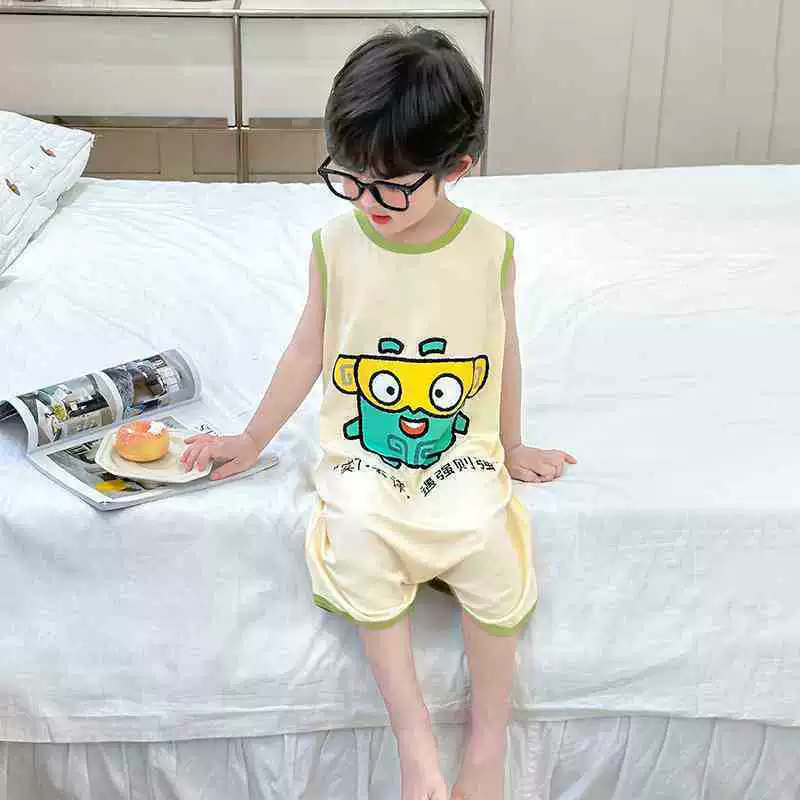 Summer thin pijama for boys, children's sleeping bag sleevless, umbilical bandage