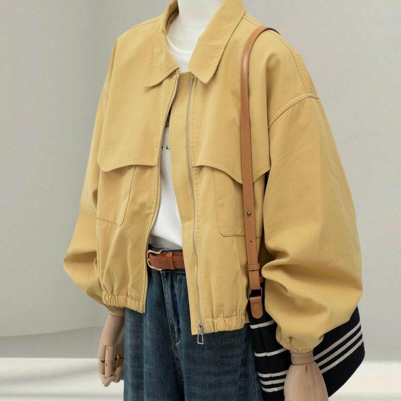 学院风黄色工装外套女短款2025秋新款小个子宽松休闲百搭夹克上衣|undefined