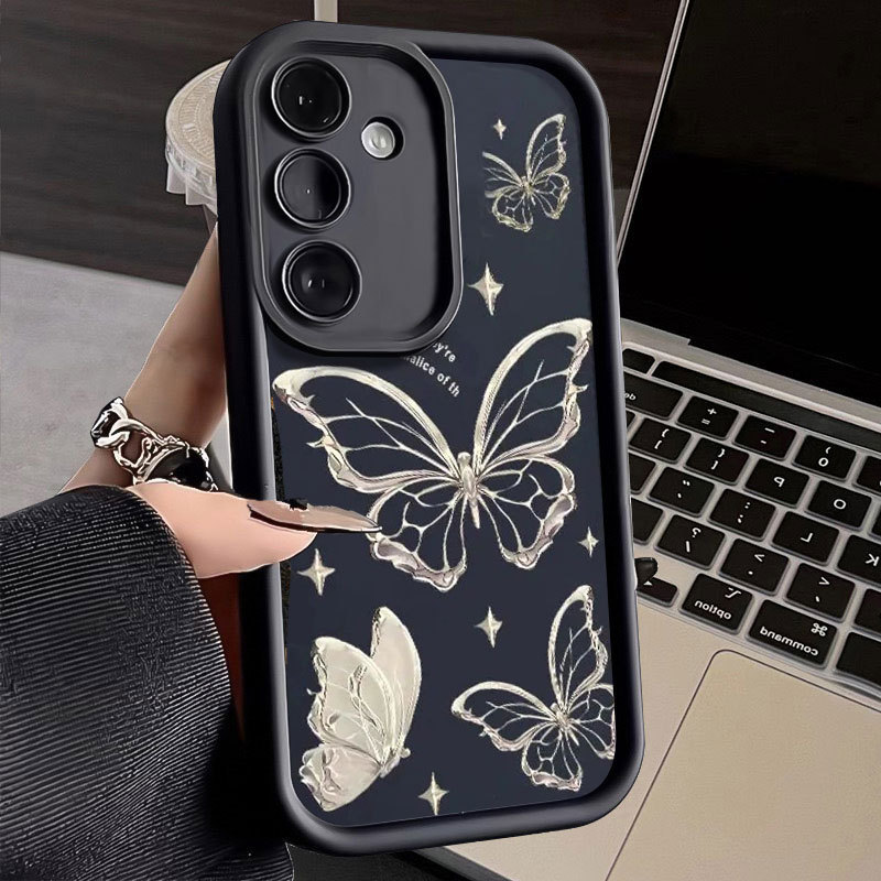 For Samsung A15/A55 silver butterfly S24Ultra/S23FE mobile phone case S22 anti-fall A24/A16 soft