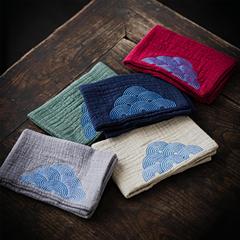 Embroidered Cotton & Linen Tea Towel with Japanese Fabric Craft, Thick Absorbent Tea Cloth, Zen-style Gourmet Tea Set Towel, Cleaning Cloth Gift Box
