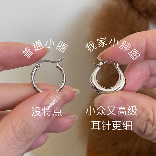 Hoop Earrings  New Trendy Internet Celebrity Oval Hoop Earrings French Retro Round Face Slimming Earrings Autumn and Winter