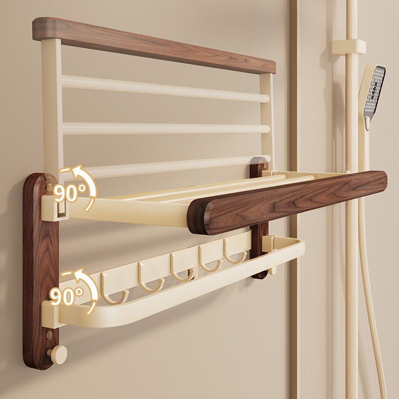 Black Walnut Towel Rack Bathroom Punch-Free Maillard Style Bathroom Classy Wall-Mounted Towel Rack Storage Shelf Black Walnut Towel Rack Bathroom Punch-Free Maillard Style Bathroom Classy Wall-Mounted Towel Rack Storage Shelf