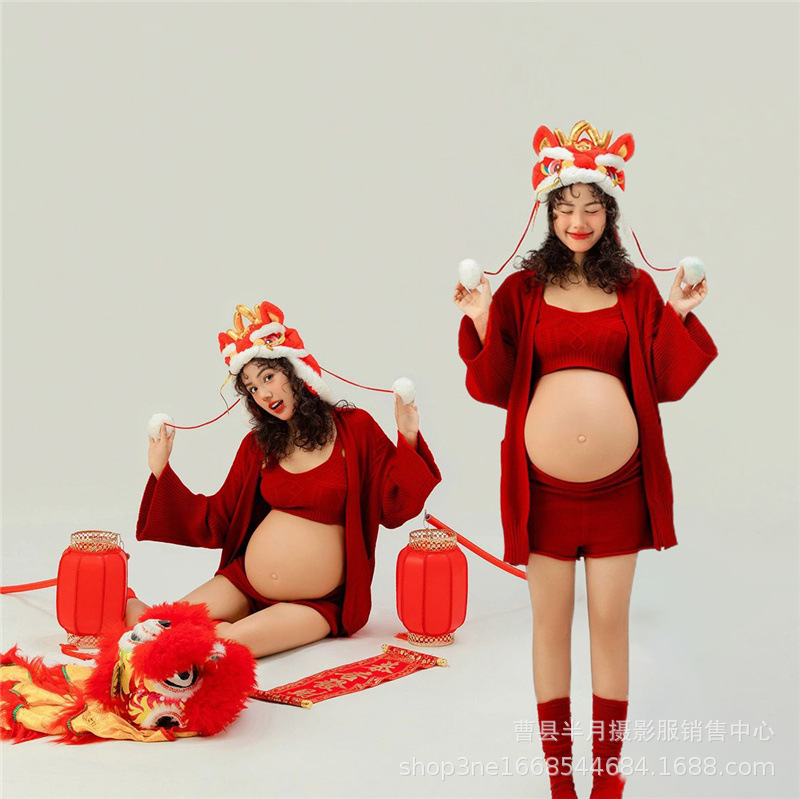 New year photography Big Red Studio pregnant women's photography clothing Christmas theme style cute knitted home photography clothes New year photography Big Red Studio pregnant women's photography clothing Christmas theme style cute knitted home photography clothes