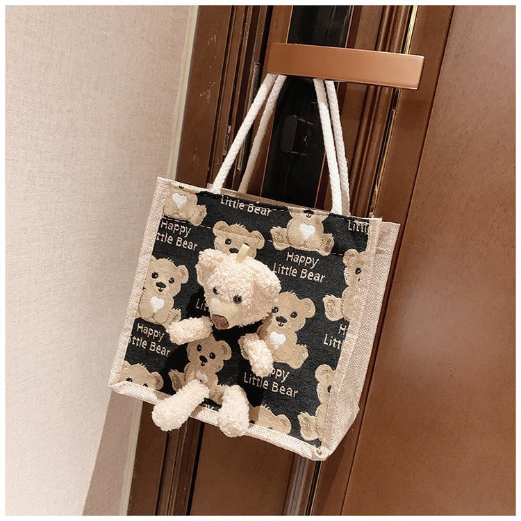 Portable lunch box, canvas bag 2021 new Korean version Instagram college student class bear tote bag undefined