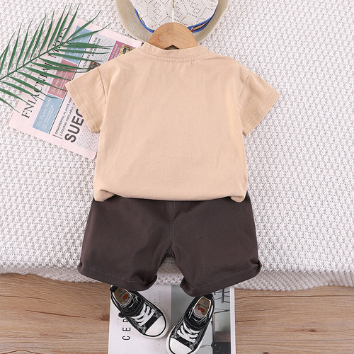 Children's Summer Set of Two Pieces: Cotton T-Shirt and Shorts with Bear Print for Young Boys