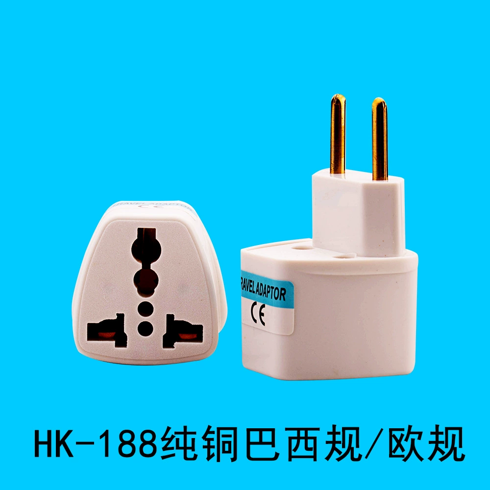 Чистая медь HK-188, вилка преобразования мощности бразильского стандарта, ромбовидная встроенная вилка европейского стандарта, европейский стандарт, 4,0 мм, две круга