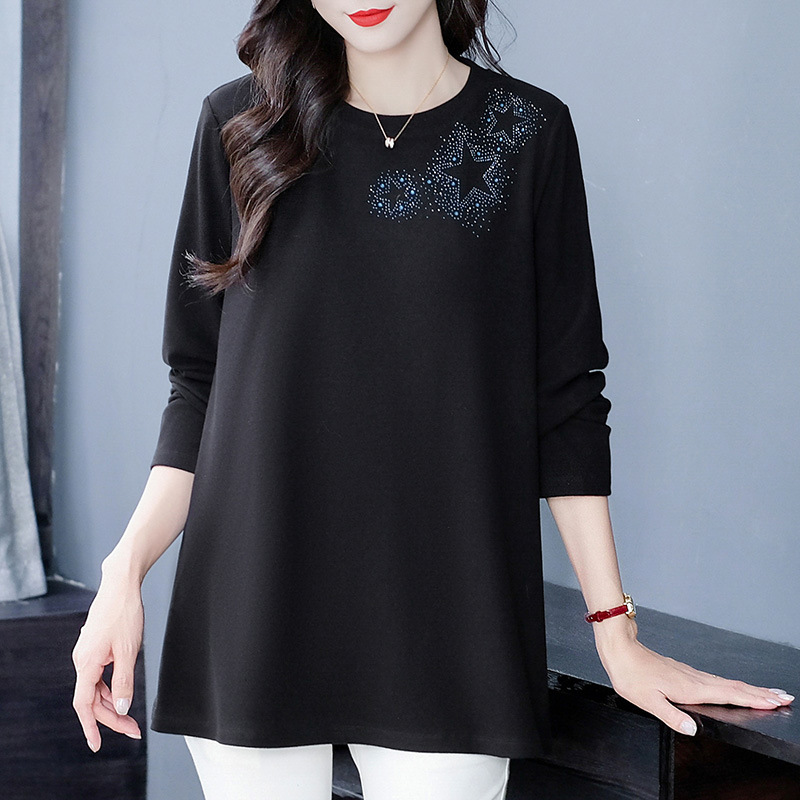 Spring new warm hot drill bottom sweater with long sleeve T-shirt big size fat mm middle-aged and elderly mother top