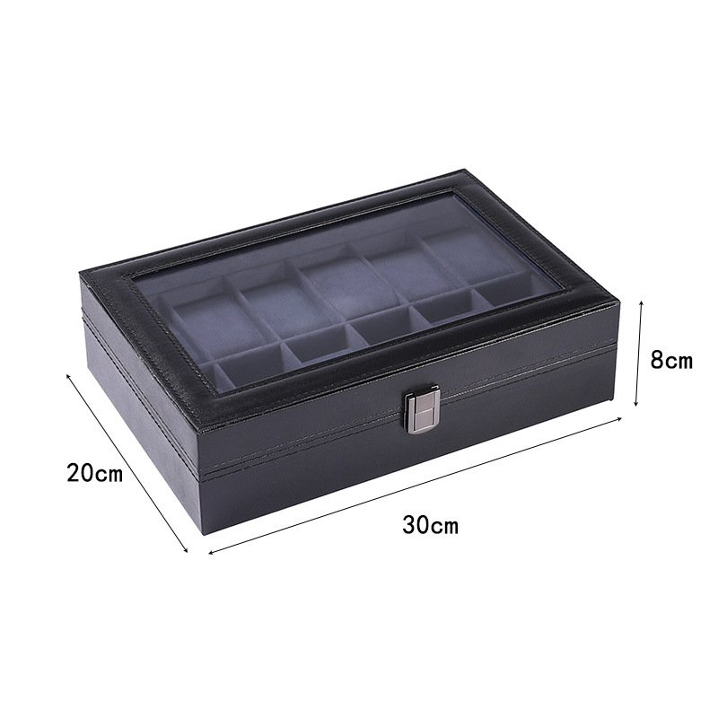 Nueva caja de almacenamiento de reloj transfronterizo en stock al por mayor negro PU cuero púrpura reloj pantalla caja 12-bit caja de reloj