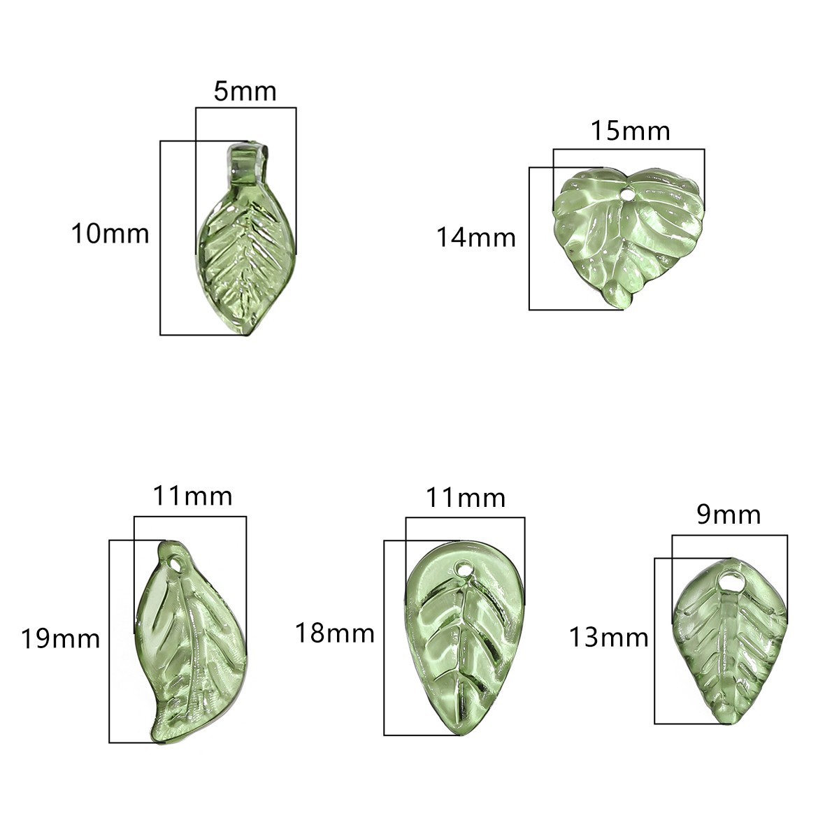 10 PCS/Package 5*10mm Hole 1~1.9mm Arylic Leaves Pendant display picture 1