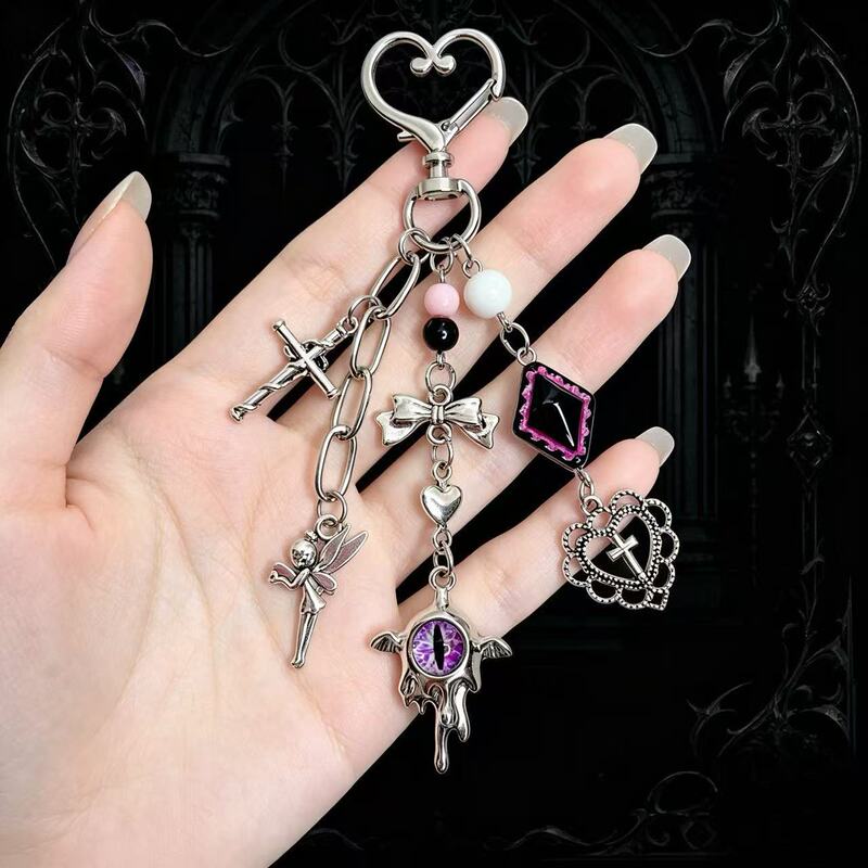 Chiyu Sweet Cool Gothic Cross Keychain, Niche Hot Girl Y2K Heart Bag Pendant, Punk Accessories Wholesale Chiyu Sweet Cool Gothic Cross Keychain, Niche Hot Girl Y2K Heart Bag Pendant, Punk Accessories Wholesale