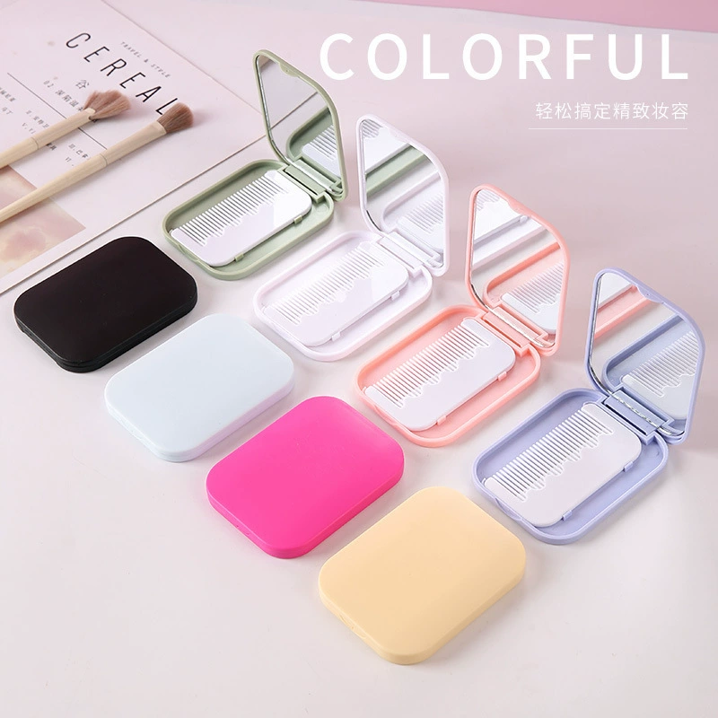 Handheld Folding Travel Mirror, Compact Folding Mirror with Brush, 8×6 cm, Lightweight