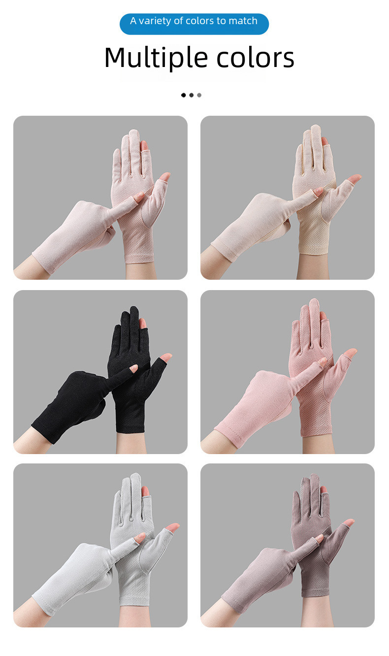 7094 Spring, Summer and Autumn Women's Thin Lace Exposure Finger Leakage Finger Riding Driving Riding Ride UV Protection Sunscreen Gloves_maomaolike.com