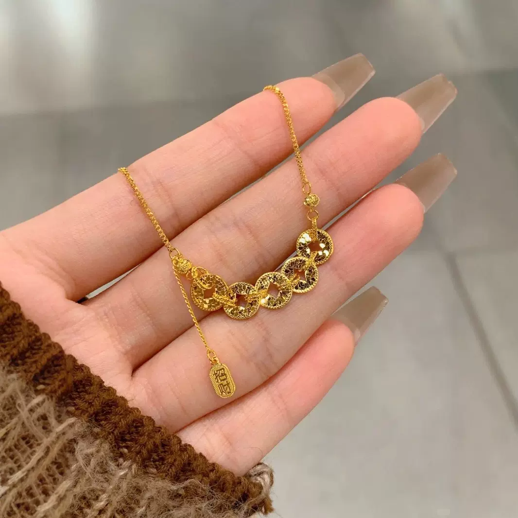 2026碎冰冰五帝币铜钱项链爆闪精致日常百搭新年锁骨链女项坠饰品