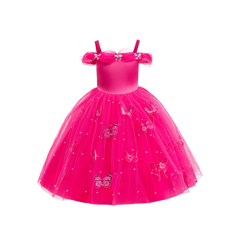 Girl's Special Occasion dress Mesh Princess Dress Rhinestone Butterfly Trim A- Shoulder Dress