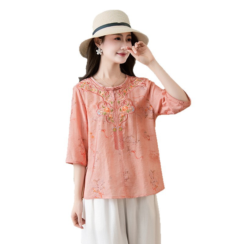 Mother's Day Stylish Summer T-Shirt Blouse for Mom, Short-Sleeve Chiffon Shirt for Middle-Aged and Elderly Women