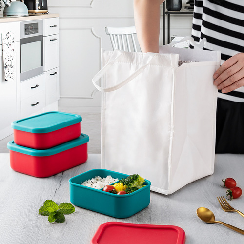 Portable silicone lunch box bento box microwave oven heating lunch box office worker food grade sealed two compartment lunch box 