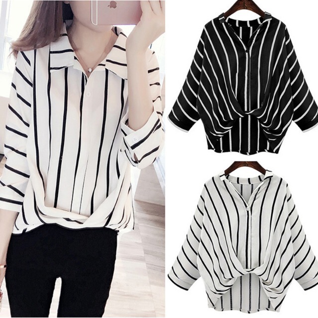 2022 New Women's Spring Chiffon Shirt Korean Style Fashion Top Korean Style Pullover V-Neck Striped Women's Shirt